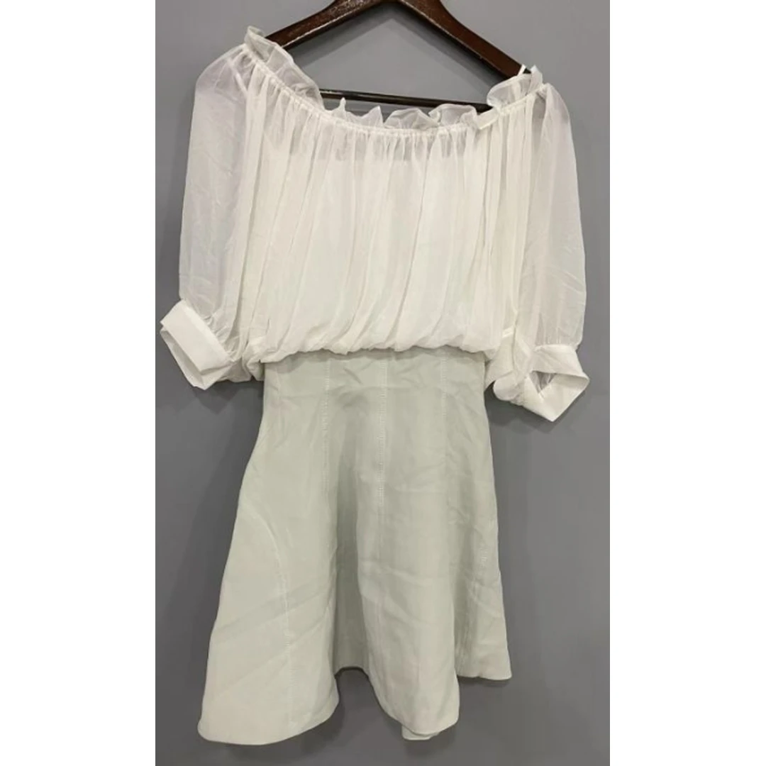 默认微瑕（瑕疵位置不同）【强哥外贸】圆领一字肩百搭气质欧若连衣裙