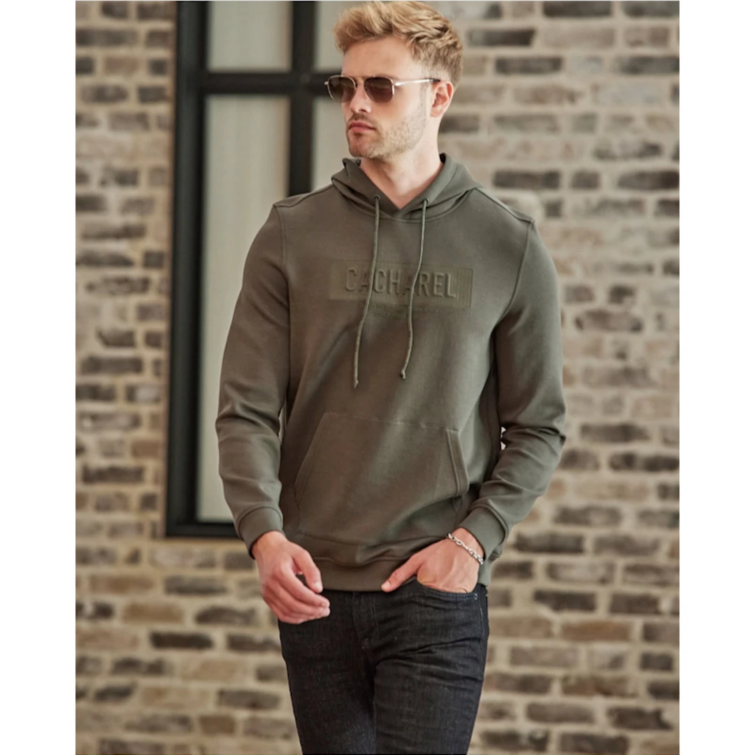 法国卡夏尔高端刺绣春秋男士套头卫衣连帽运动衫