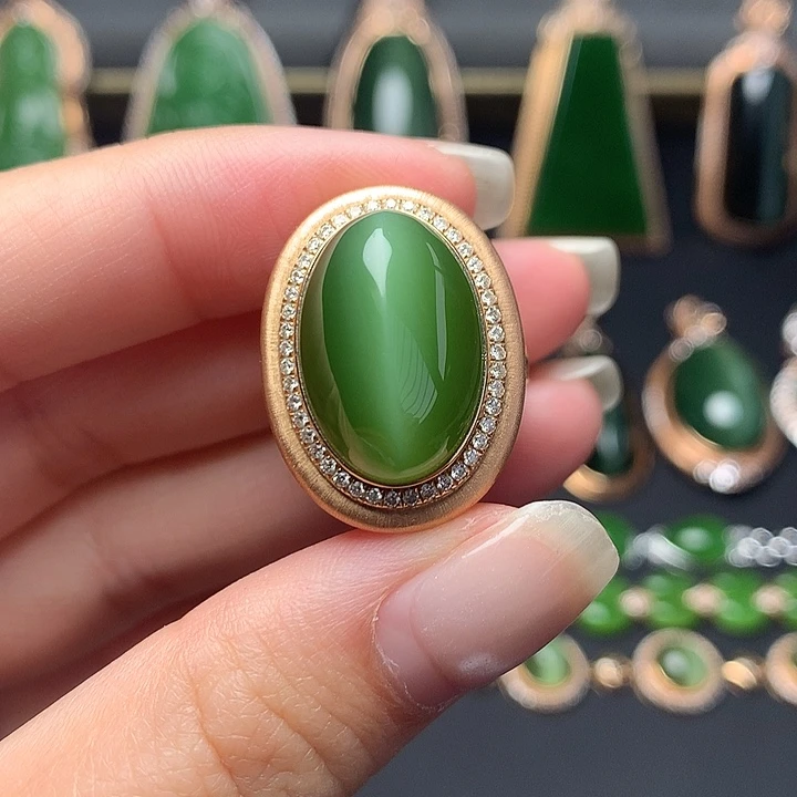 和田玉18K金镶嵌戒指