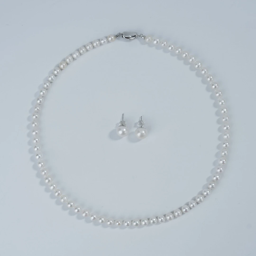 【3.8女神节大补帖套装】淡水无核珍珠满珠项链S925银6-7mm赠耳钉