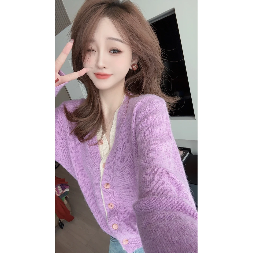 【CHEN】洋气设计感温柔减龄假两件毛衣慵懒时尚针织开衫25010101