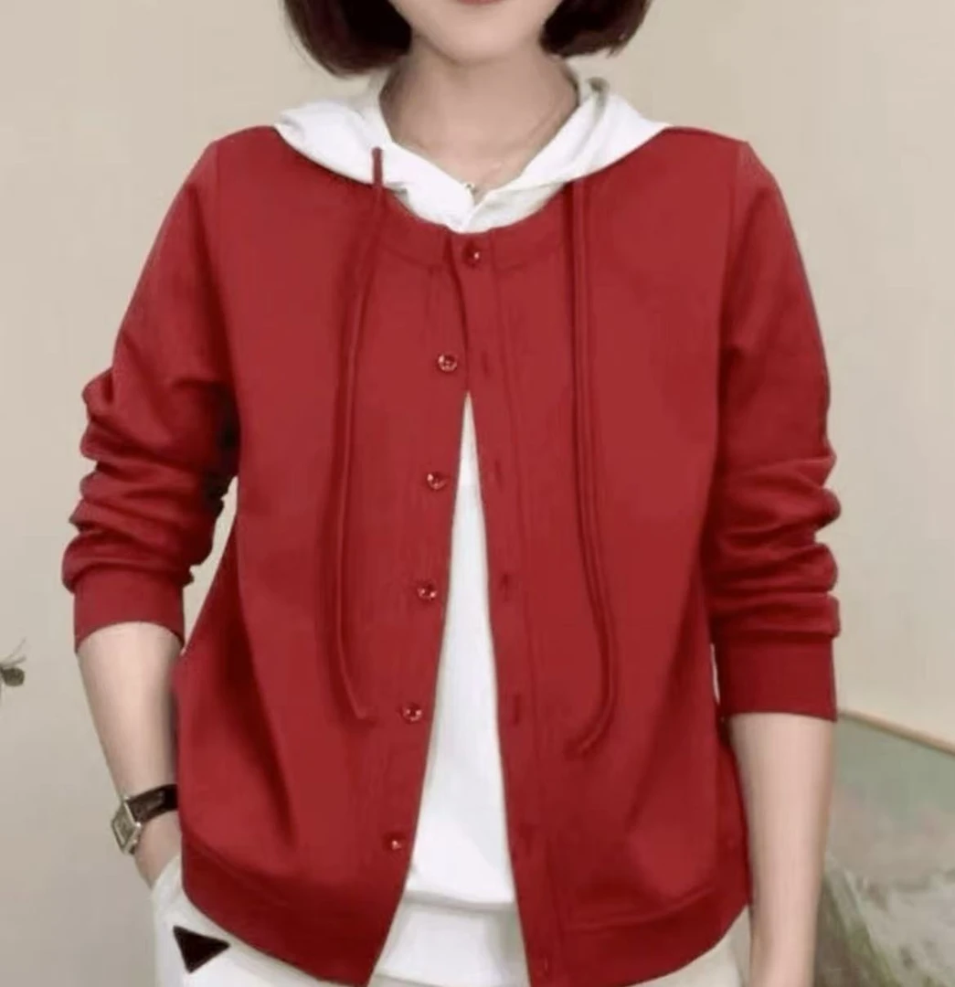 3088-假两件设计款连帽休闲女装春秋百搭时尚