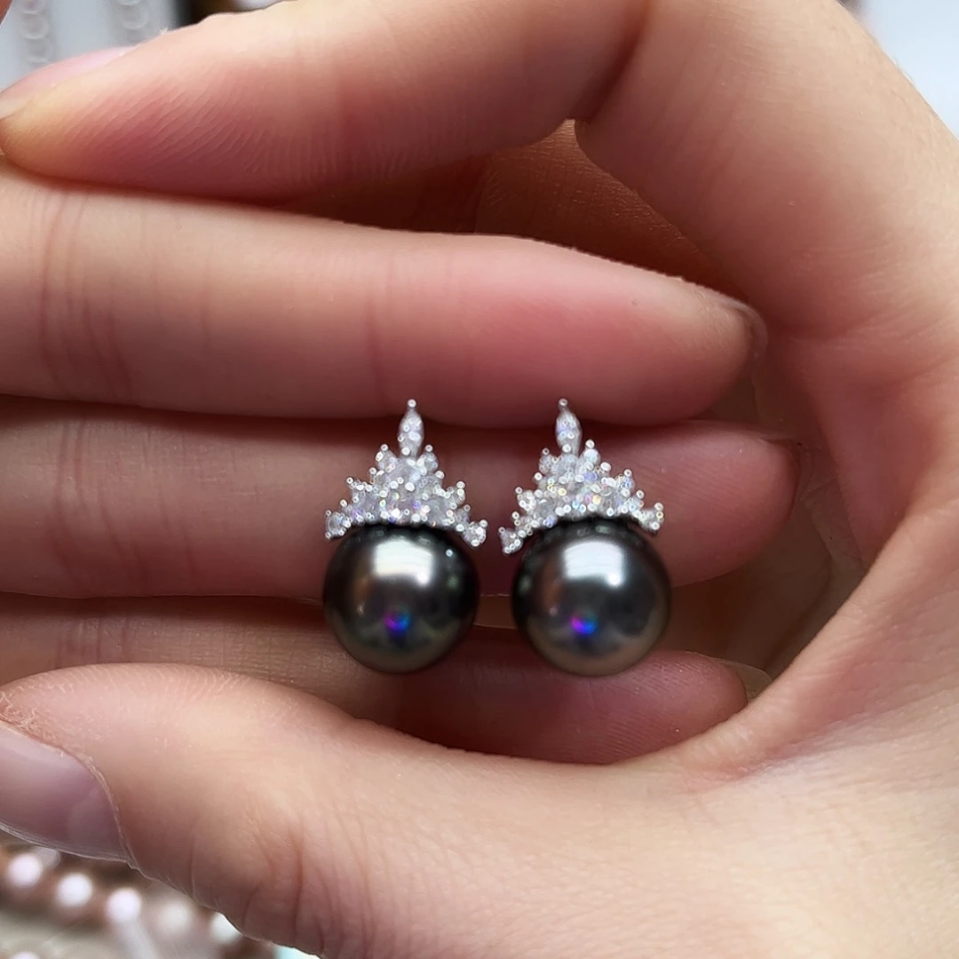 海水珍珠耳饰银S925镶嵌