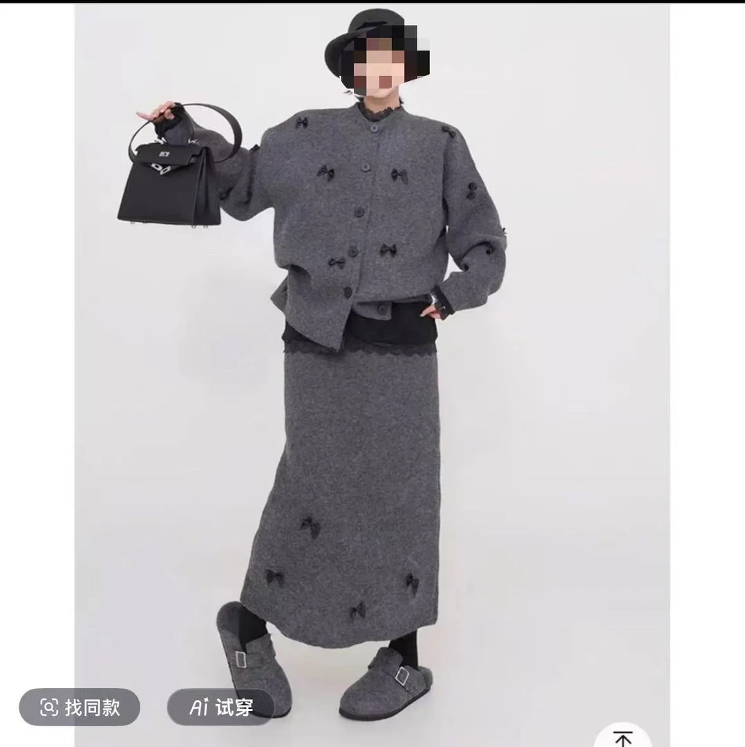 【严肉肉】2025新款加厚法式设计慵懒风宽松毛衣裙套装半身裙两件套