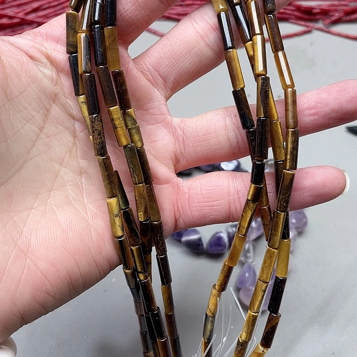 玛瑙/玉髓珠宝半成品合金一条4x14mm虎眼管珠