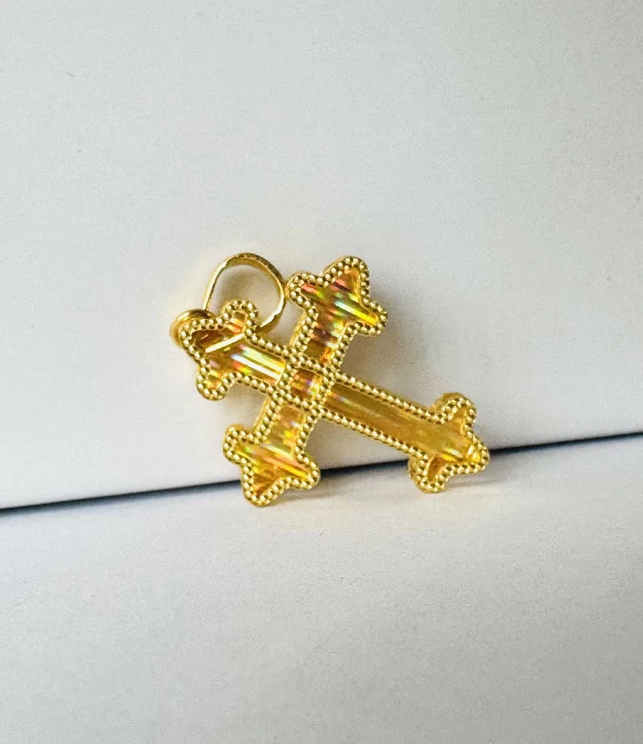 金囍库时尚黄金足金精品工艺十字吊坠百搭简约精致