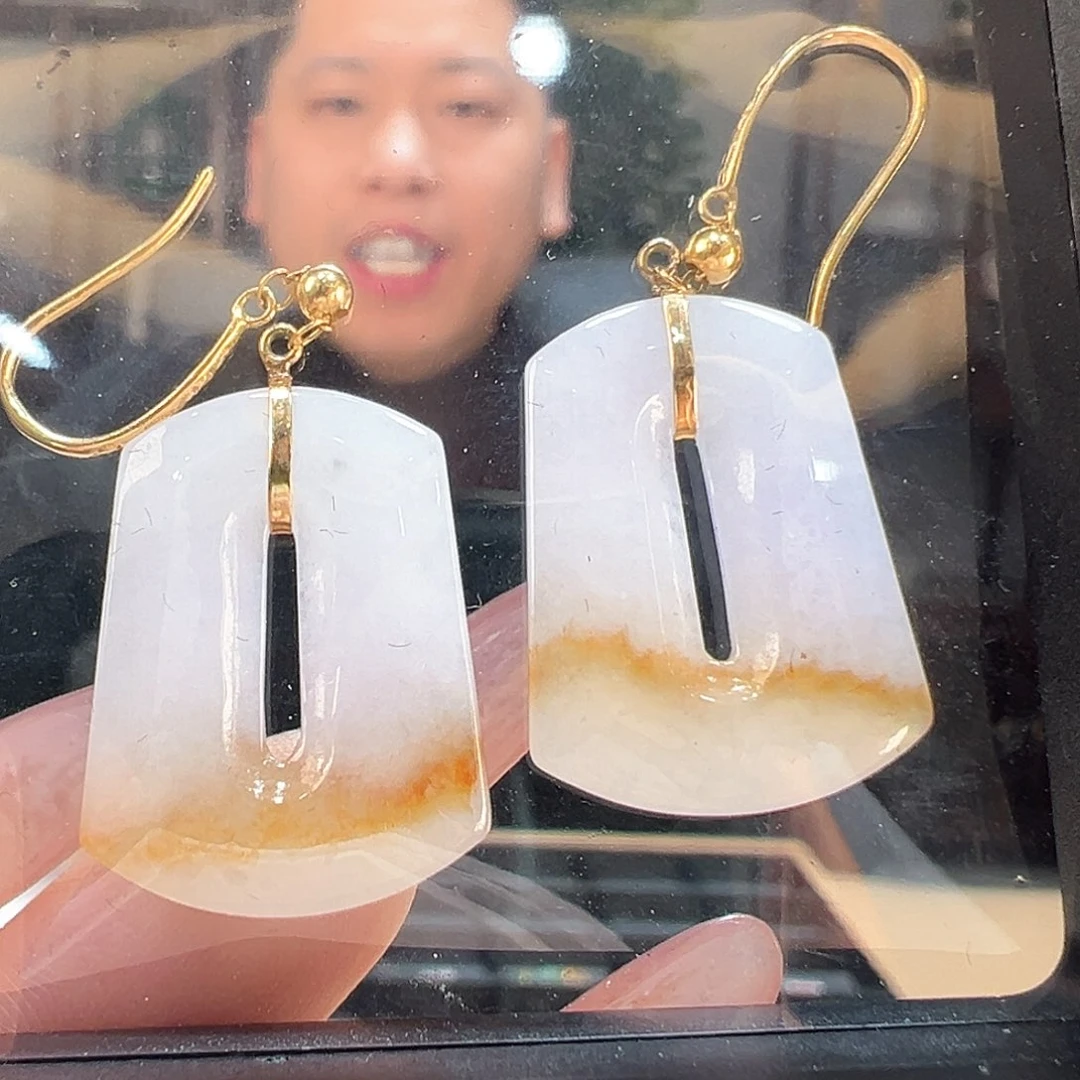 翡翠耳饰18K金镶嵌耳环11