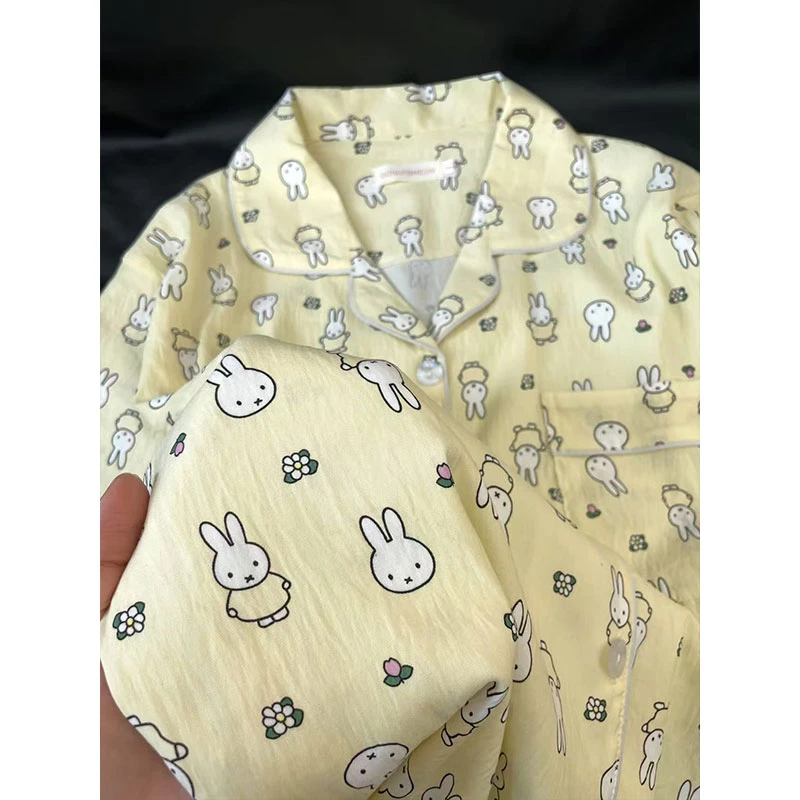 可爱卡通米菲兔睡衣女宽松云朵棉夏季短袖短裤甜美少女家居服套装