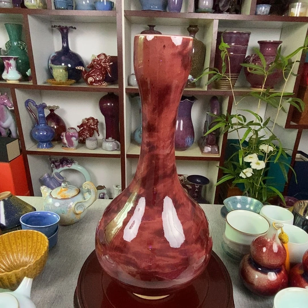 瓶钧瓷花瓶鹅颈瓶高温窑变