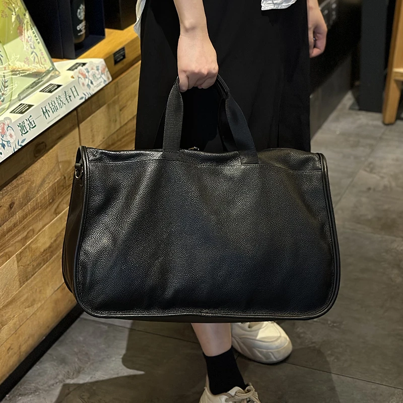 HANKESDUN头层牛皮小旅行袋公文包出差包男女通用商务包