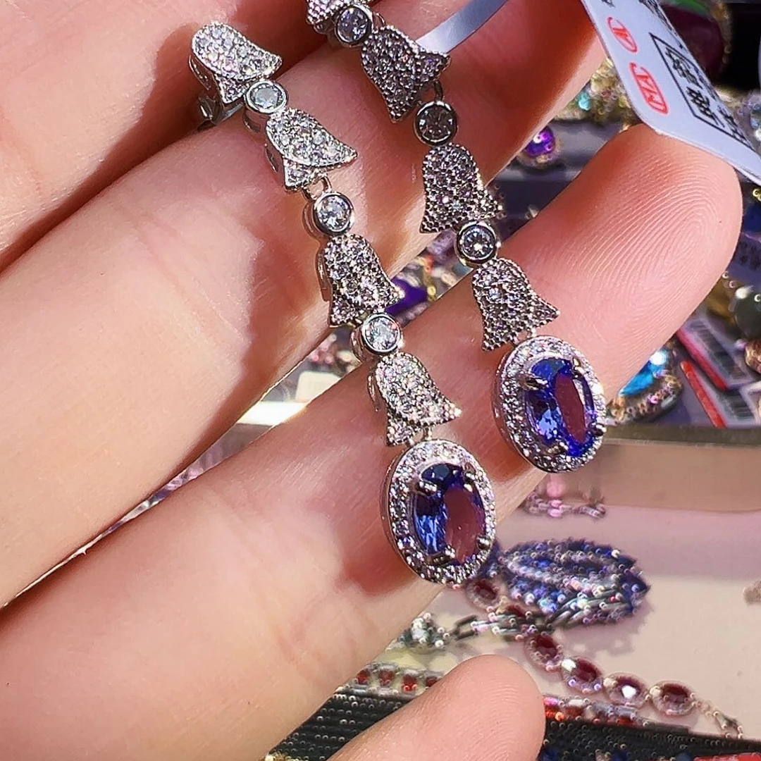 银S925镶嵌耳钉坦桑石