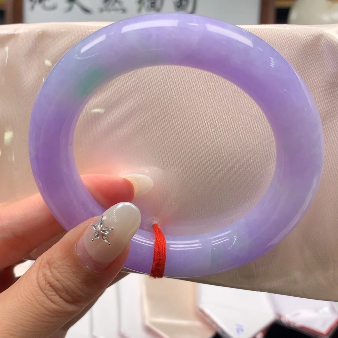 翡翠未镶嵌手镯妖紫胖圆13号