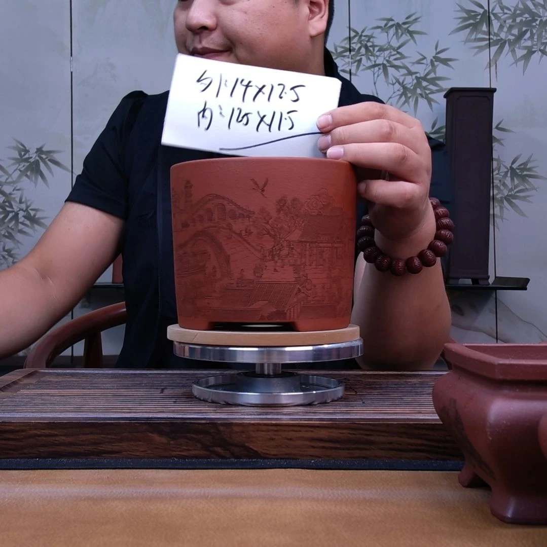 紫砂花盆同喜同喜