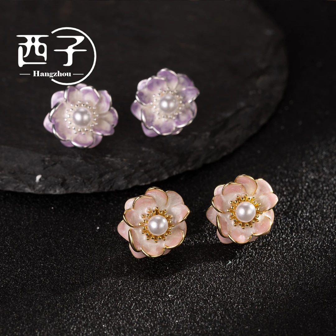 西子饰品镀18K金【轻奢山茶花耳钉】30岁40岁饰品上档次首饰轻奢