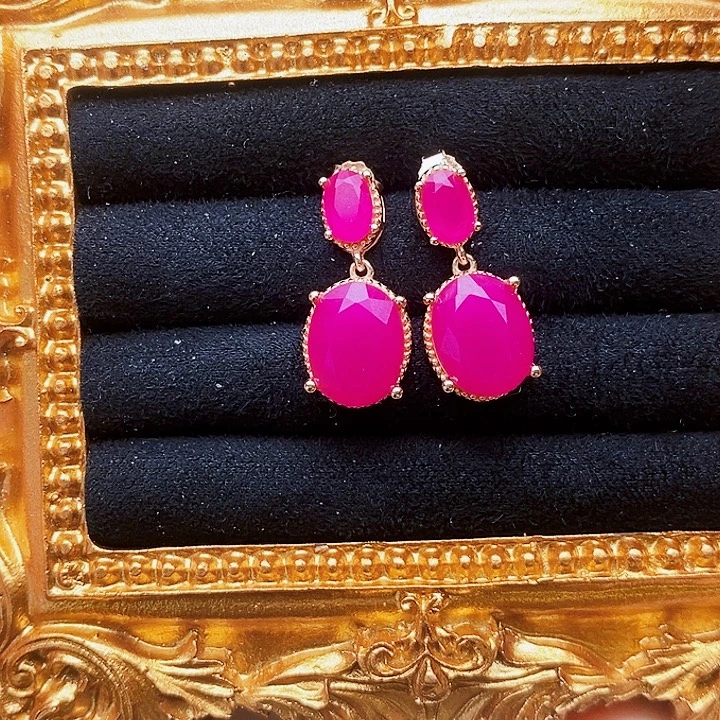 红宝石耳饰银S925镶嵌