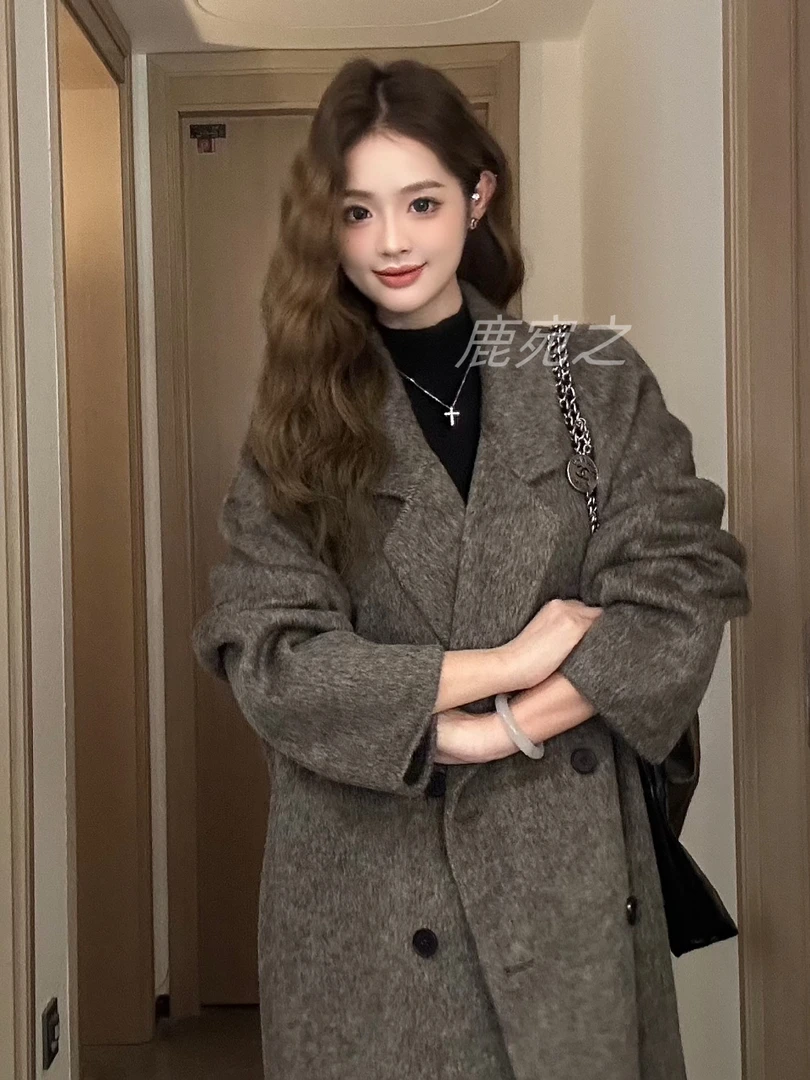 双面羊毛大衣女装外套2024冬季新款韩版慵懒风双面呢