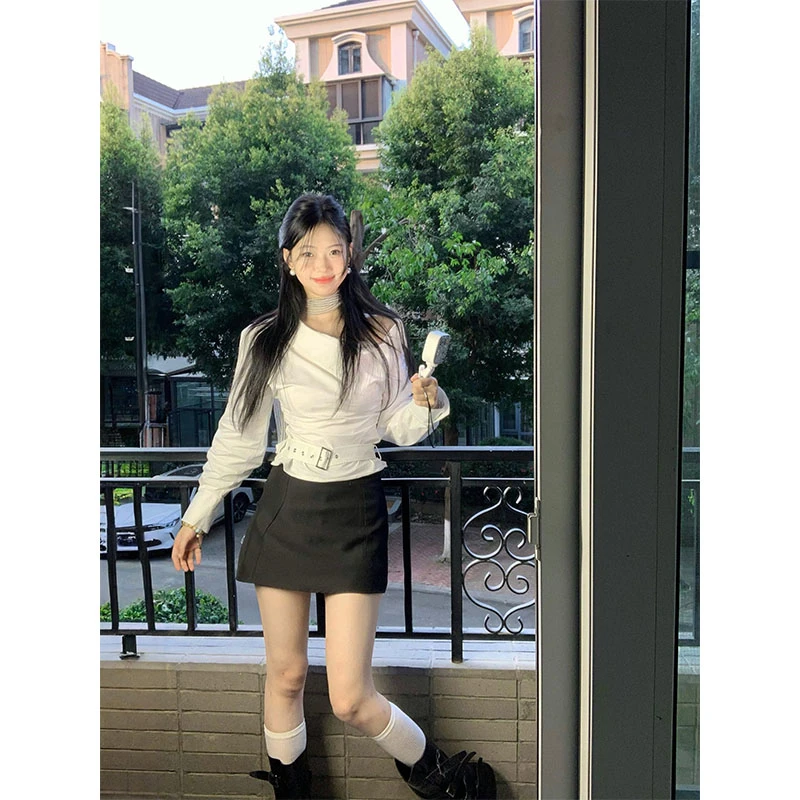 2025秋季新款修身显瘦设计感小众露肩腰带上衣高腰气质时尚半身裙