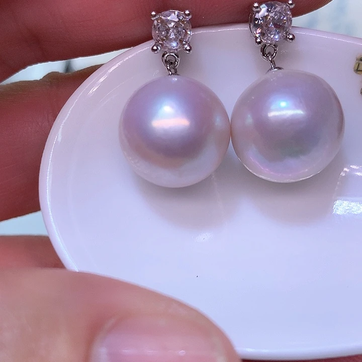 银S925镶嵌耳饰淡水珍珠