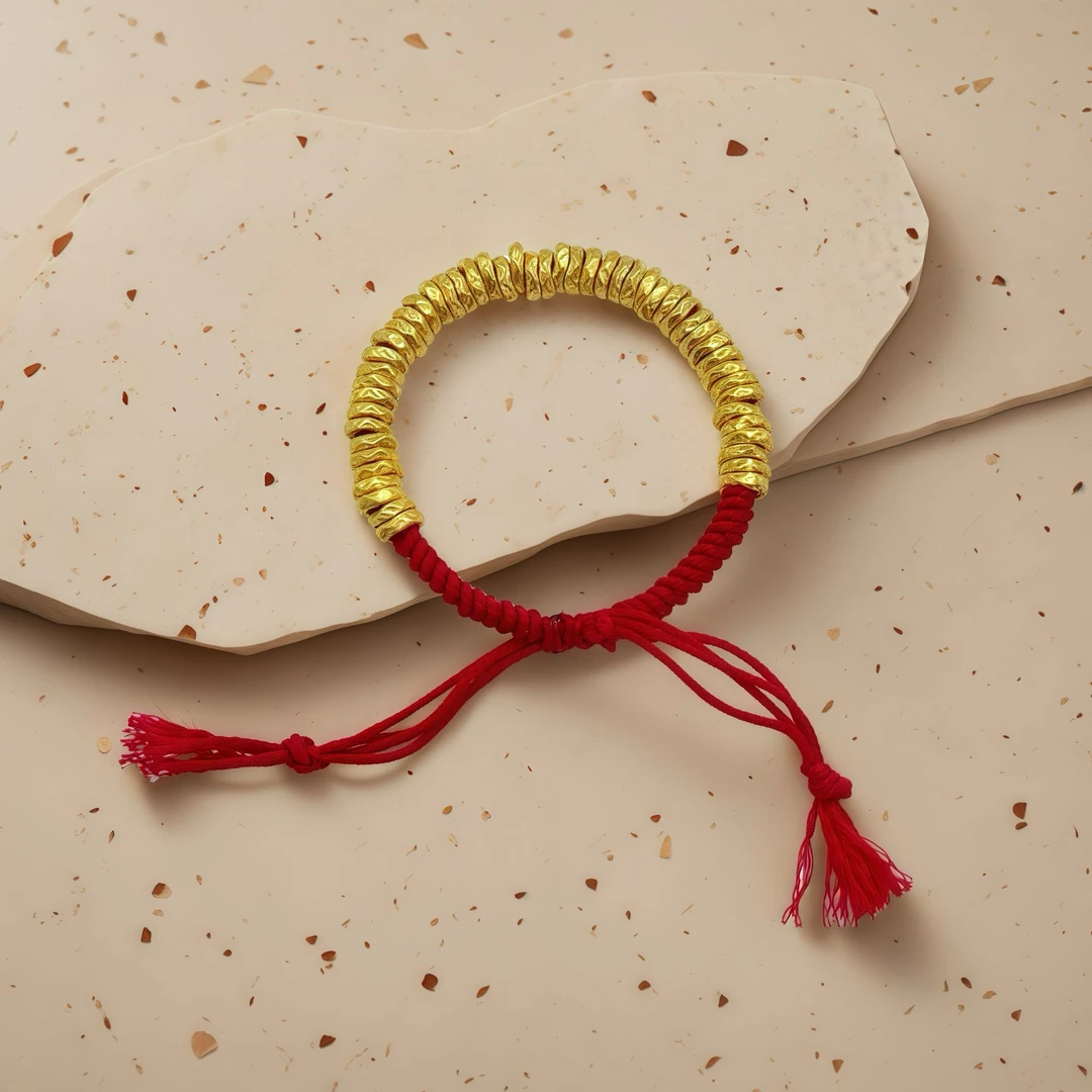 足金盘缠编织红绳手串 约卡6-7mm