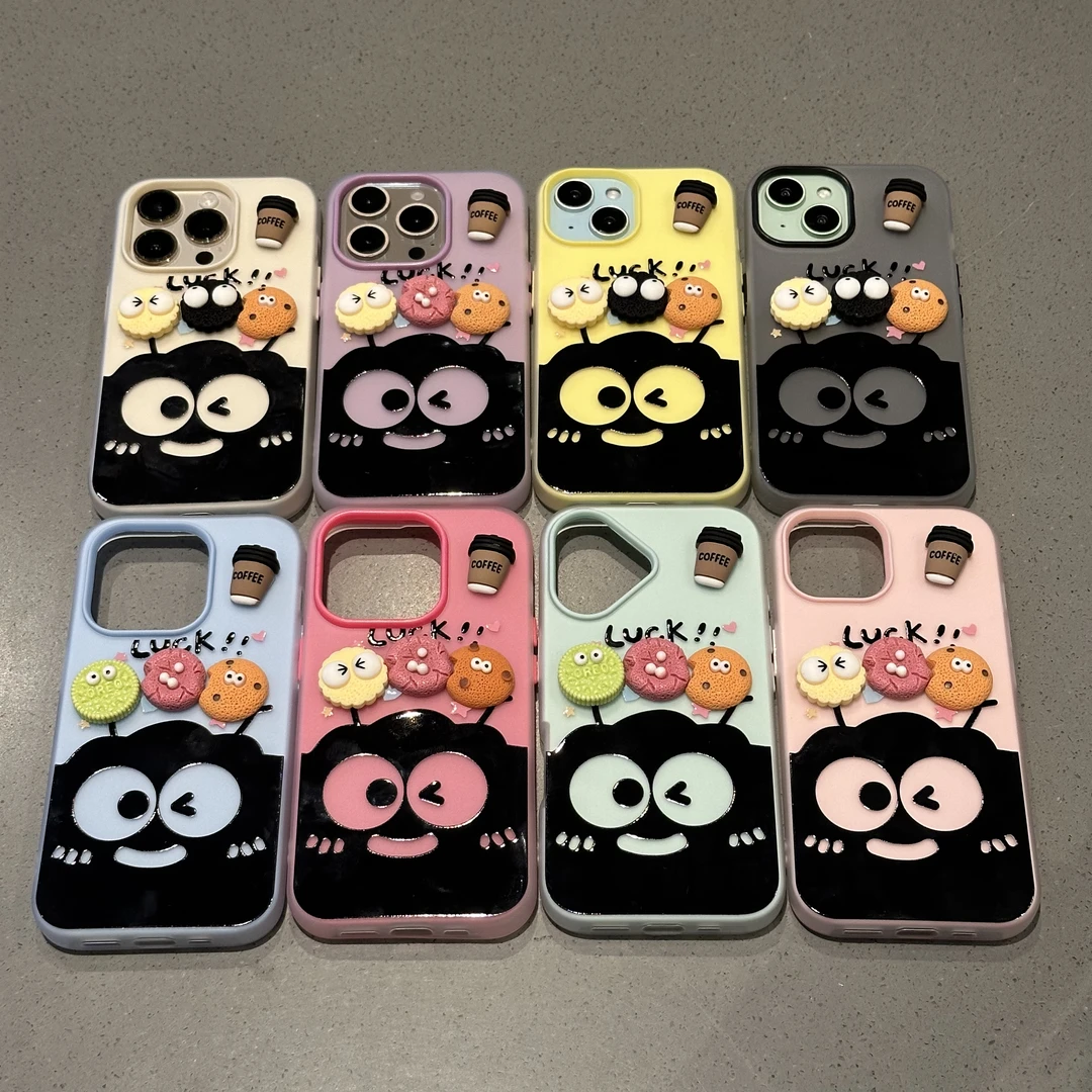 欧克里里煤球立体咖啡饼干适用苹果16肤感果冻15/14二合一13/12女