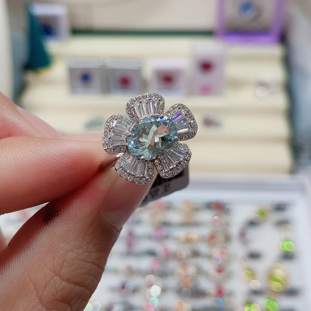 英***英海蓝宝石戒指银S925镶嵌