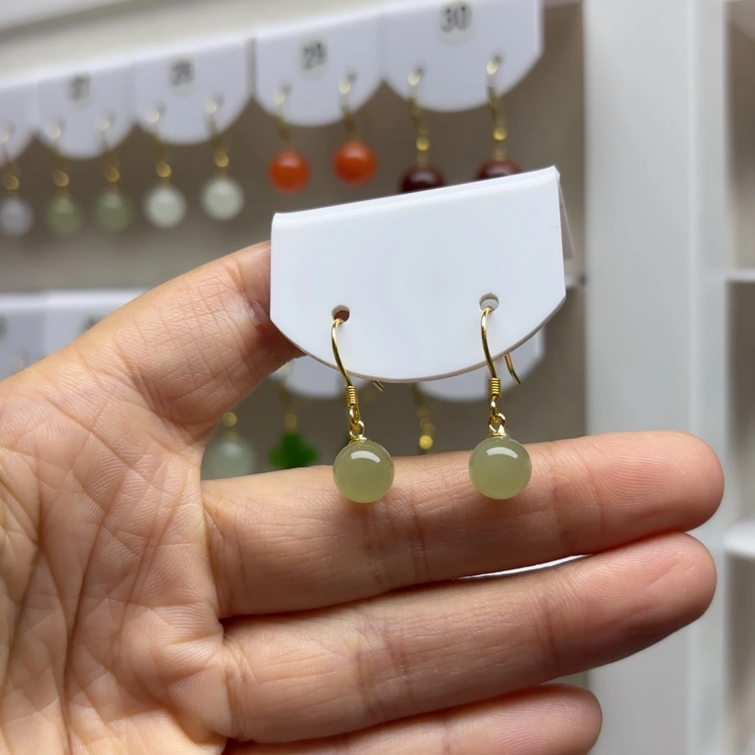 银S925镶嵌和田玉耳饰