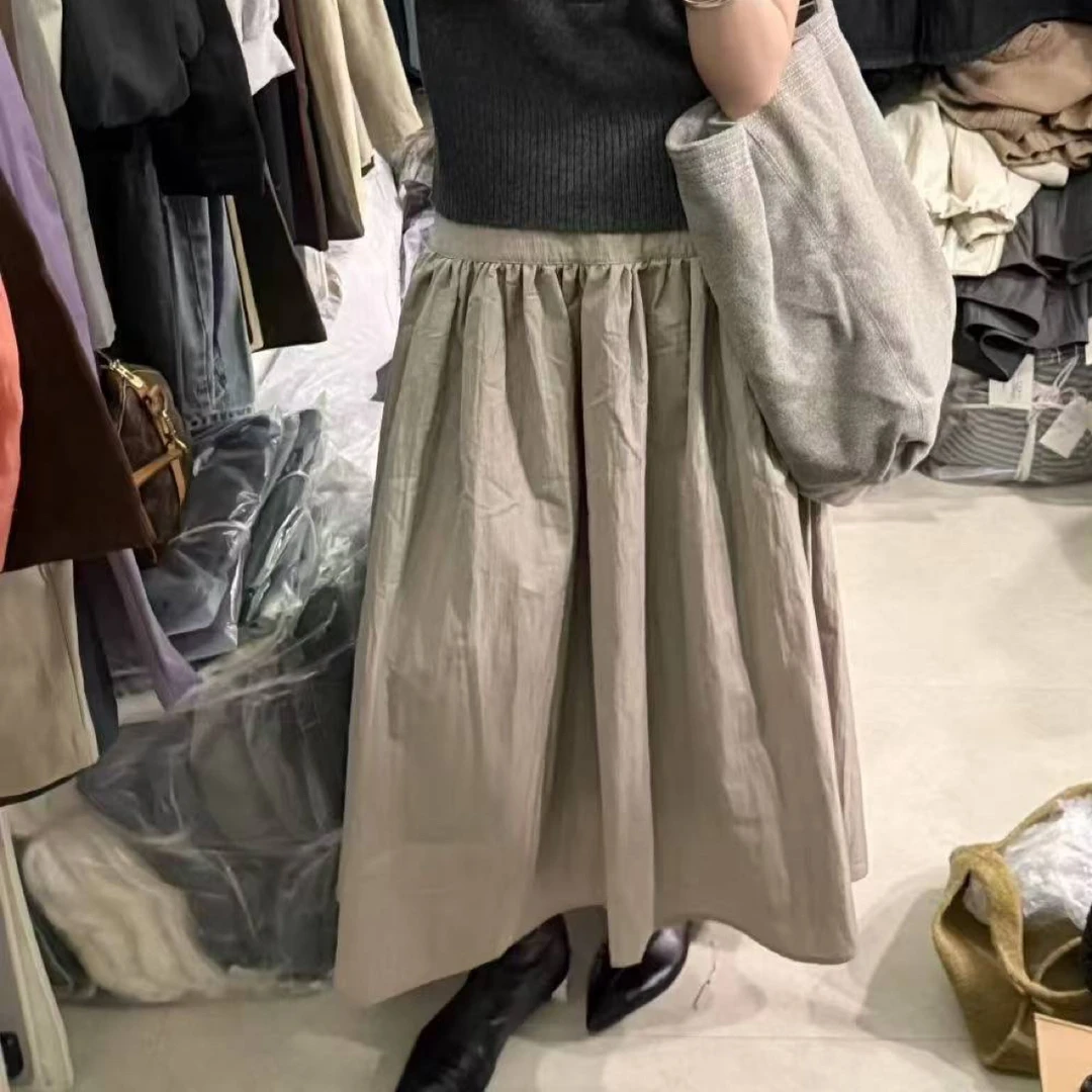 法式老钱风极简纯色拼接光板高腰显瘦长裙时尚百搭