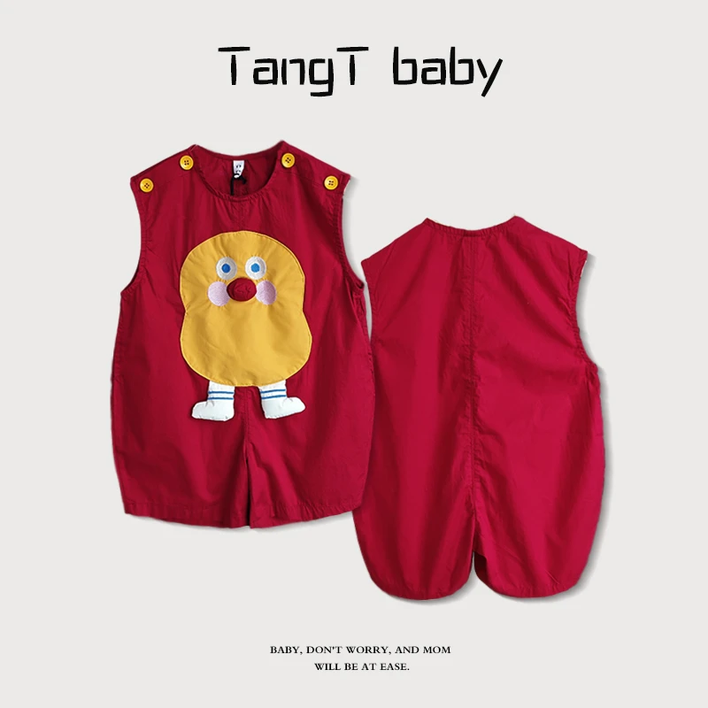 夏季薄款纯棉背心外穿连体衣包屁衣卡通睡袋防脏A类婴儿宝宝儿童