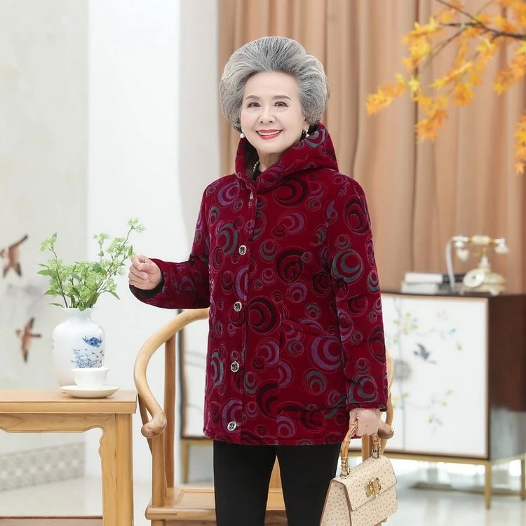 特大码中老年奶奶加肥加大加绒加厚冬季棉衣外套妈妈装