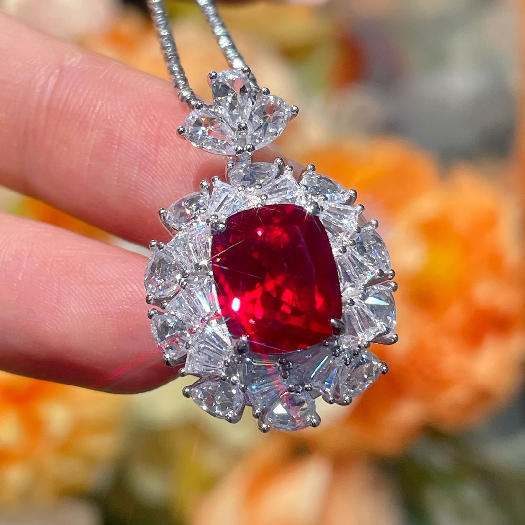 培育红宝石【福利】VISING珠宝【AGL国际证书】5.7ct吊坠鸽子蛋S925银