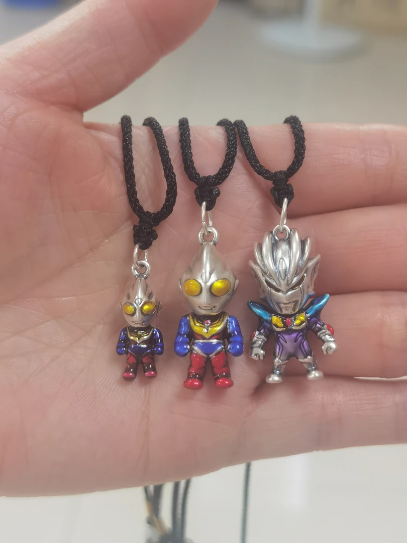 吊坠足银 时尚儿童六一节礼物挂件编绳送孩子银饰奥特曼赛罗项链