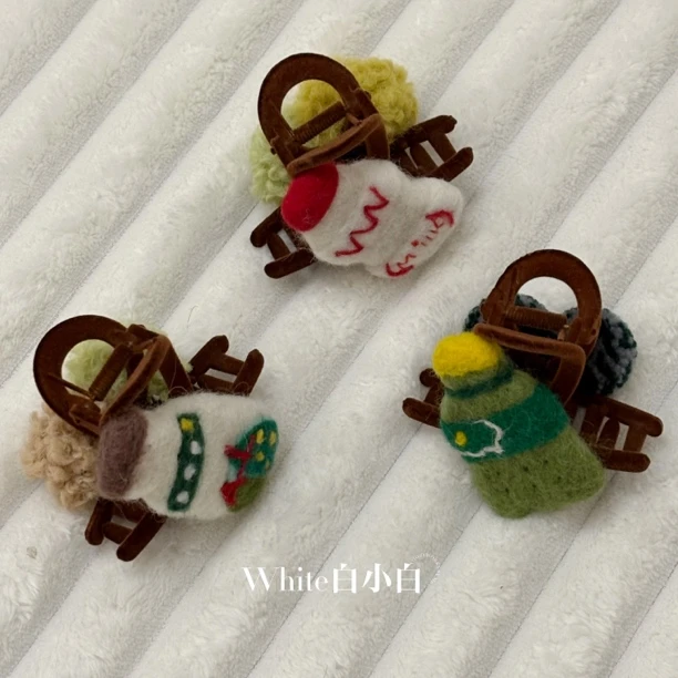 女少女风可爱新款抓夹法式秋冬发夹彩色甜美夹子气质羊毛毡抓夹