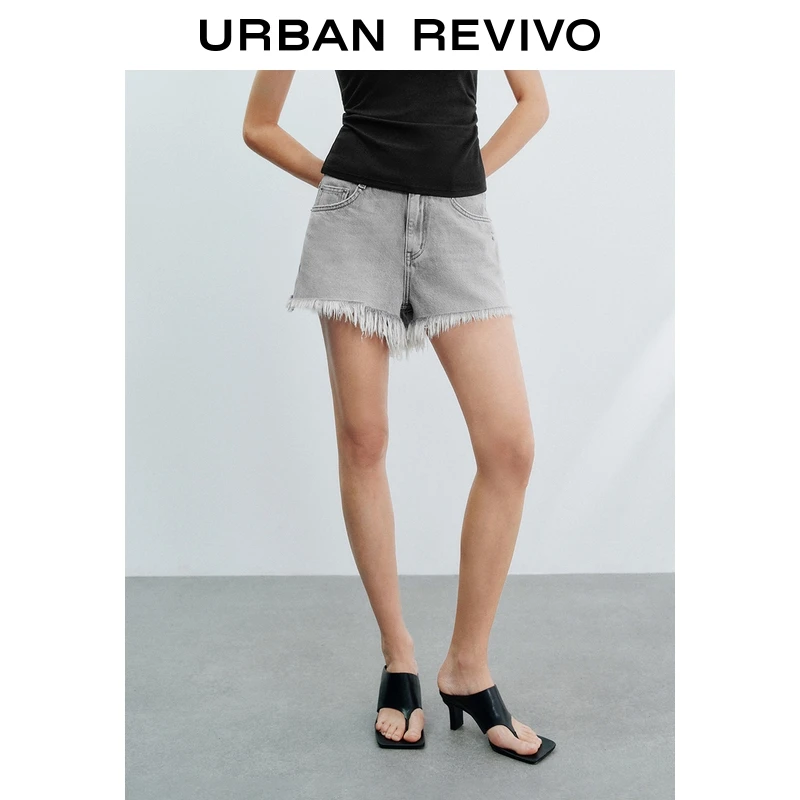 UR2025秋季新款女装潮流设计感须边装饰牛仔短裤UWM850192