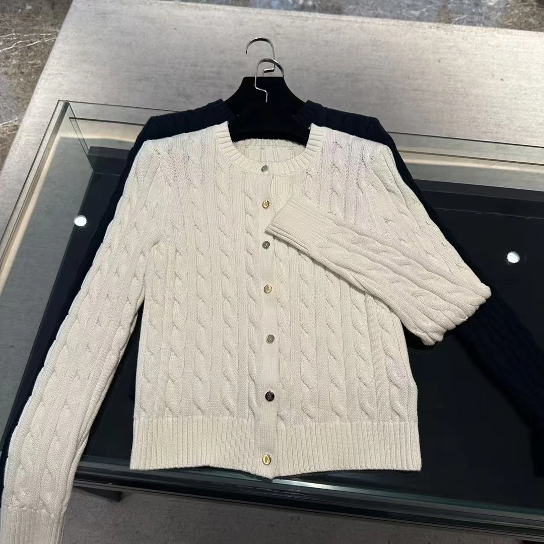 美式老钱风刺绣复古绞花针织毛衣外套 J000189