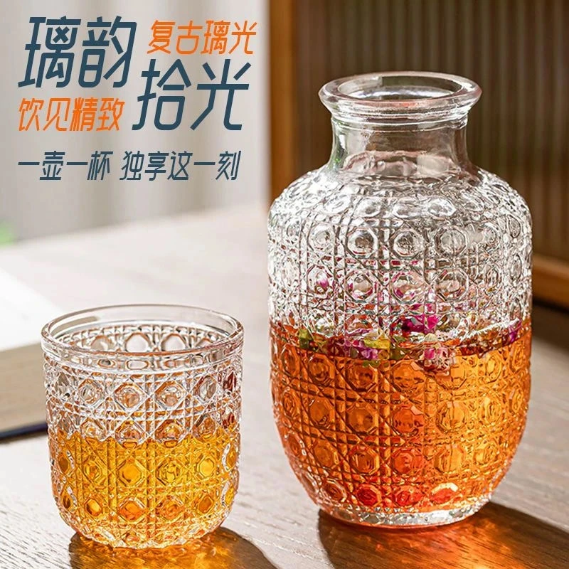 【一壶一杯】复古浮雕冷水壶玻璃凉水壶冷泡壶家用大容量水壶套装