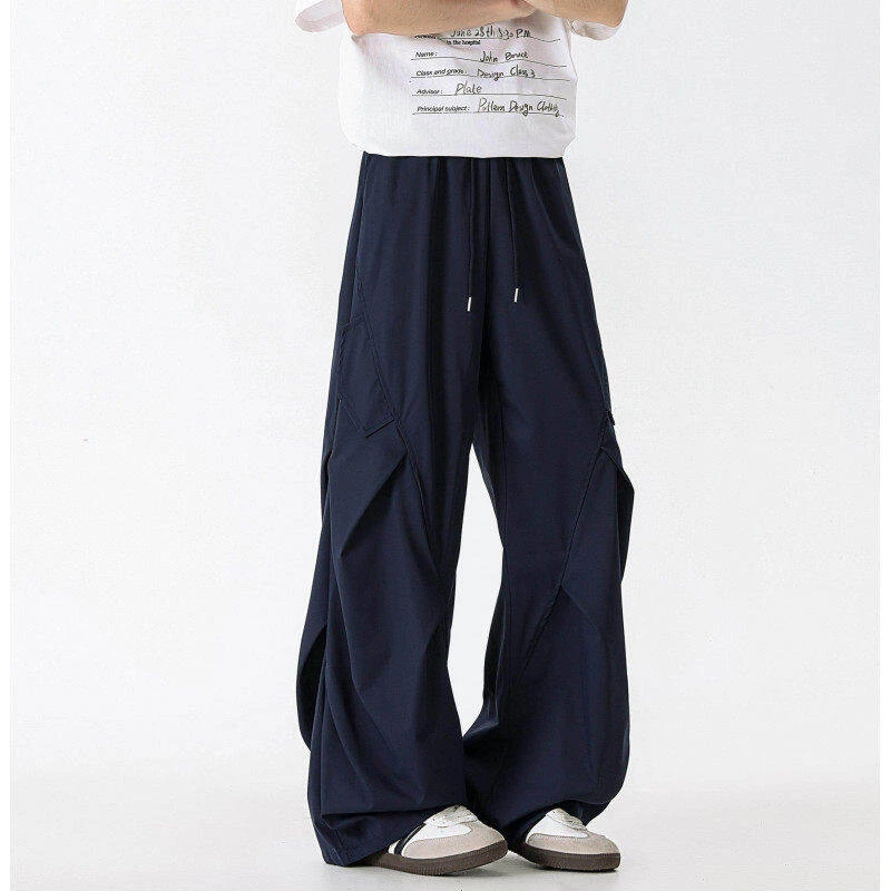 2025夏季凉感速干休闲工装裤百搭定制面料小方格褶皱垂感直筒