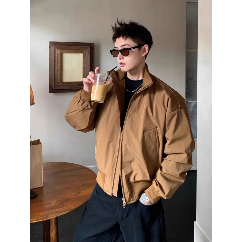 加肥大码300斤国潮立领廓形夹克男装冬季美式复古加厚夹棉外套ins