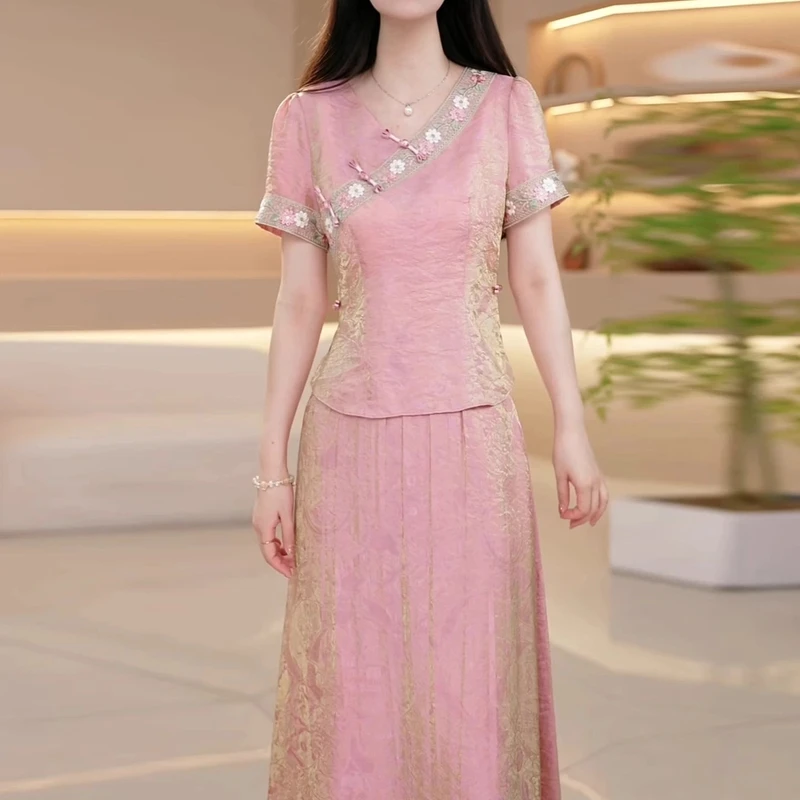 （运费险）2025夏季新款国风两件套装百搭高贵简约大气显瘦女上衣女