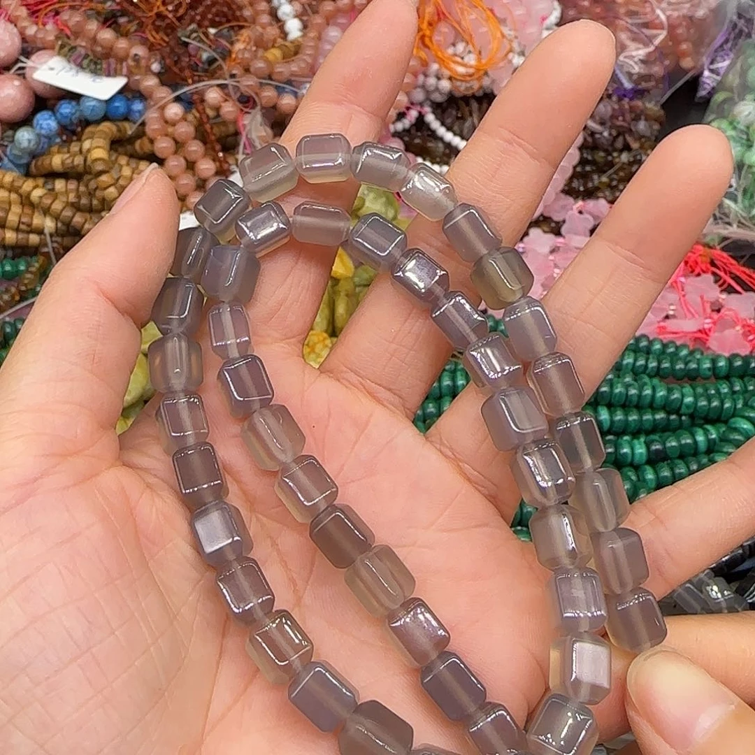 玛瑙/玉髓合金珠宝半成品烟灰玛瑙6mm一条方块
