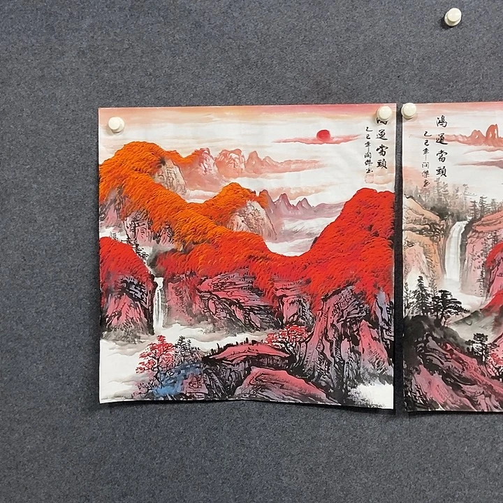 用***9国画四尺斗方框子一副