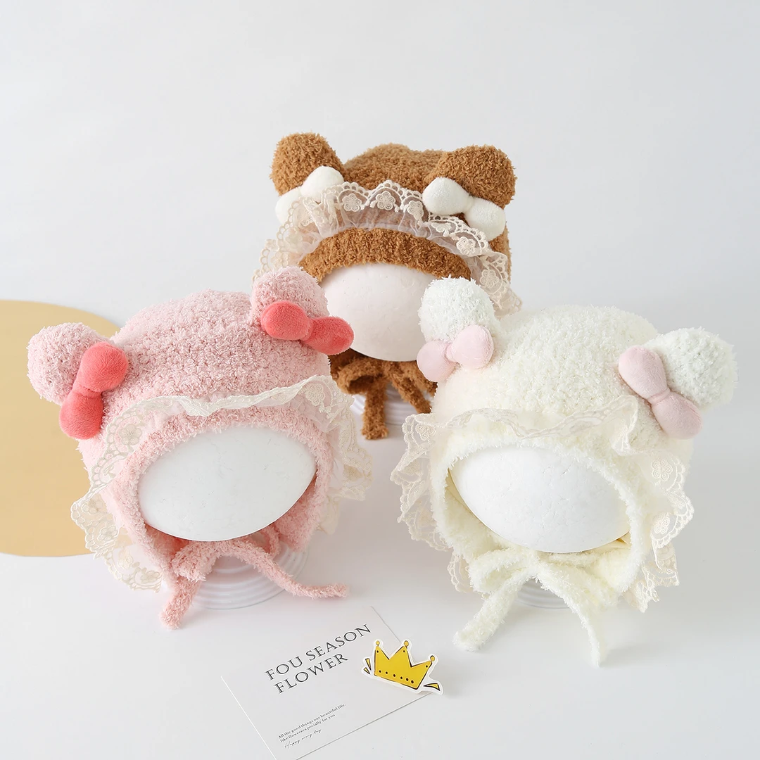 婴儿帽子秋冬季可爱卡通小月龄护耳保暖帽女宝羊羔防风保暖毛绒帽