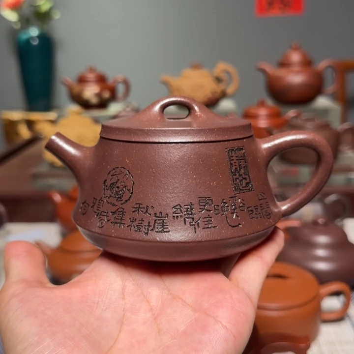 茶壶紫砂全手工柱瓢壶 20 目粗砂手麽紫泥