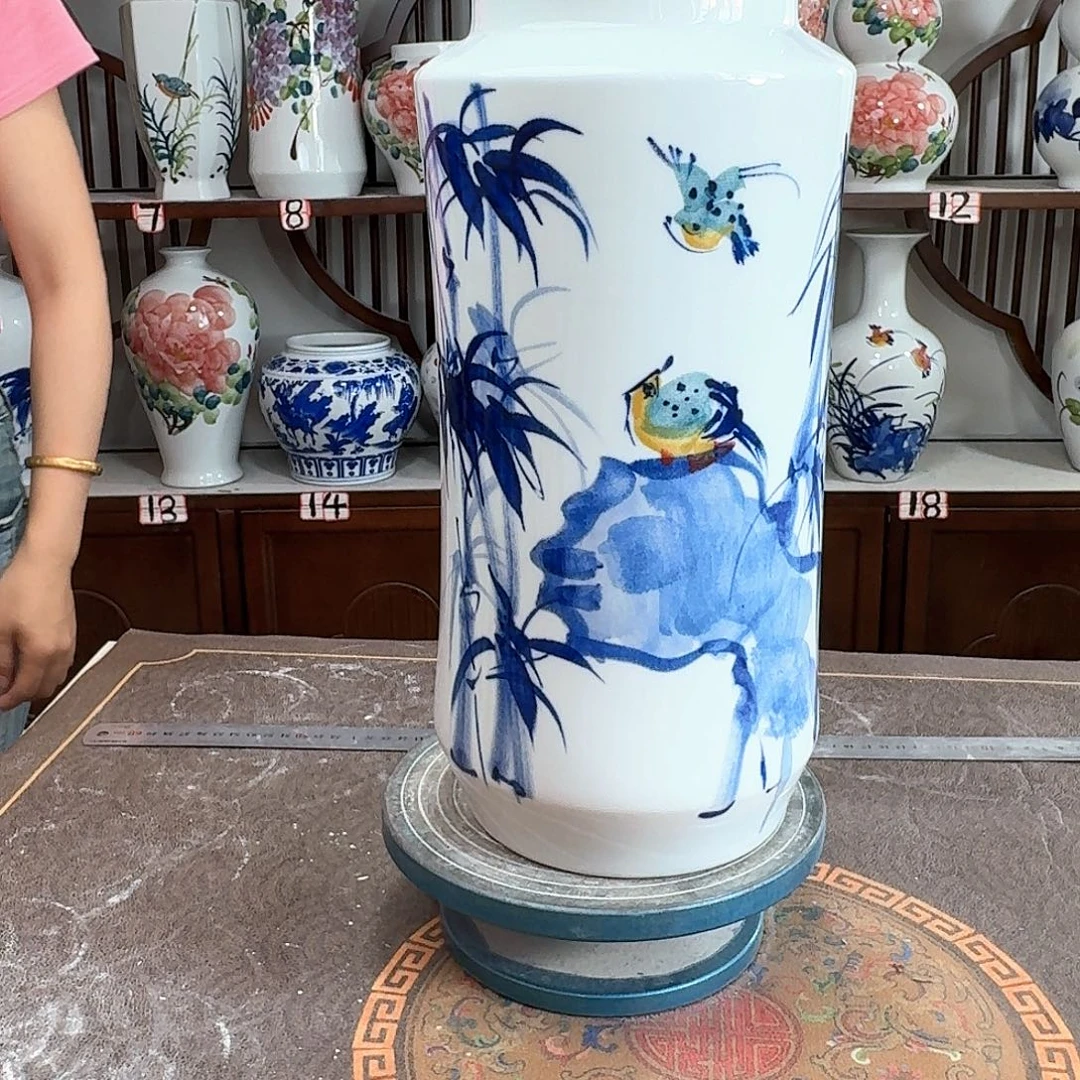 摆件景德镇陶瓷书竹鸟