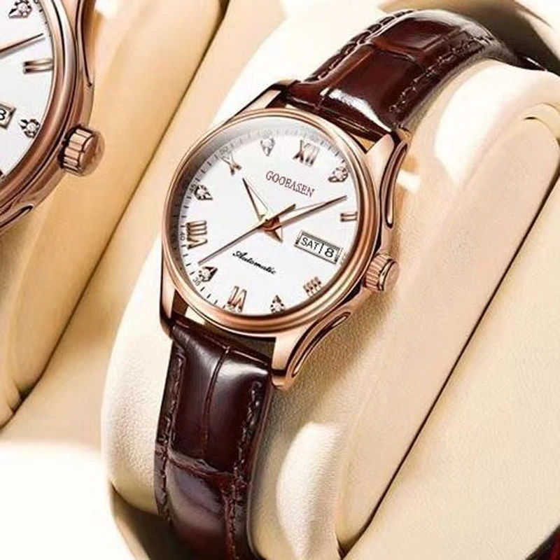 原装正品时尚女士防水手表全自动夜光百搭小表盘高档真皮石英腕表