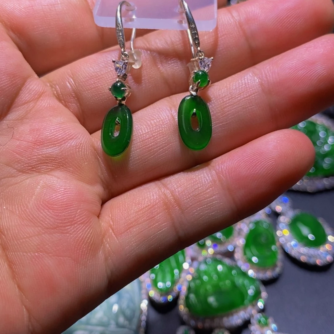 银S925镶嵌翡翠耳饰48