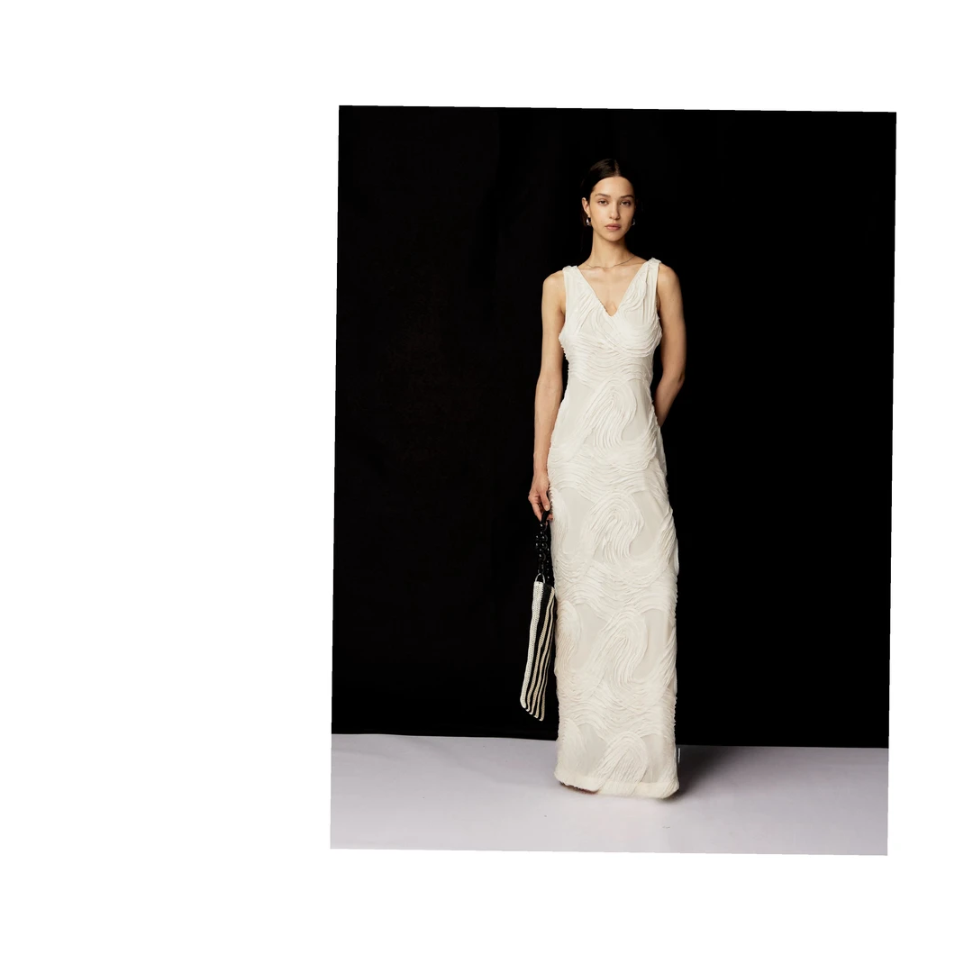 【簇拥的花】法式无袖优雅褶皱V领连衣裙