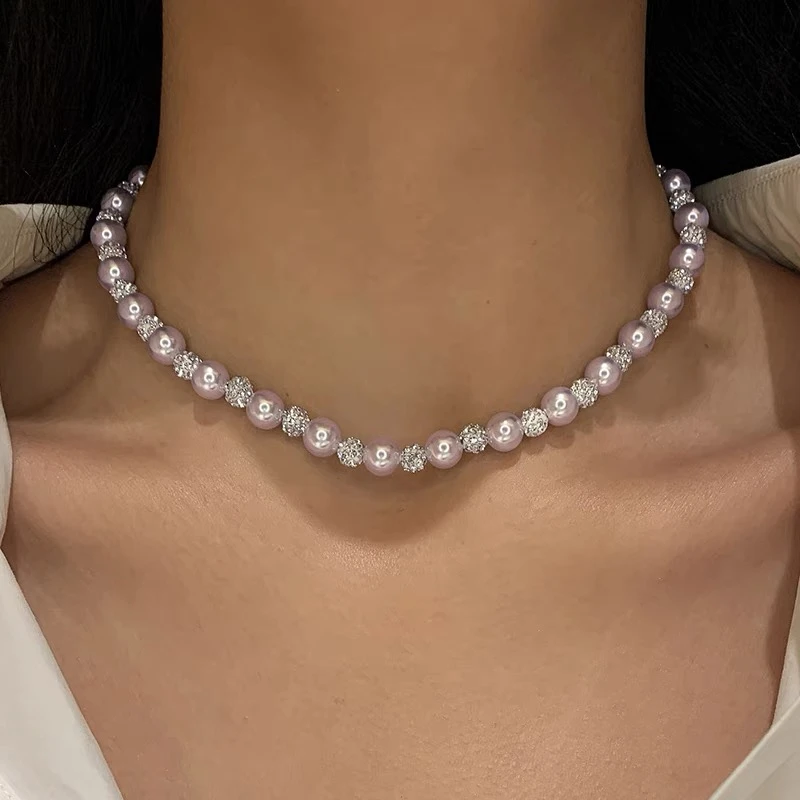 非金属合成锆石项链 【绮梦流光】银扣头轻奢时尚百搭个性珠珠项链