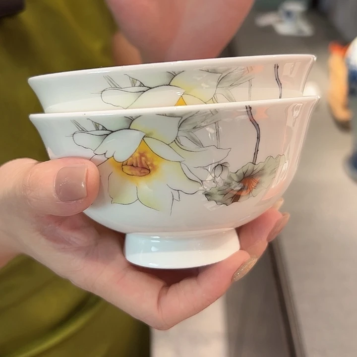 其他景德镇高温瓷器千里荷香饭碗一对