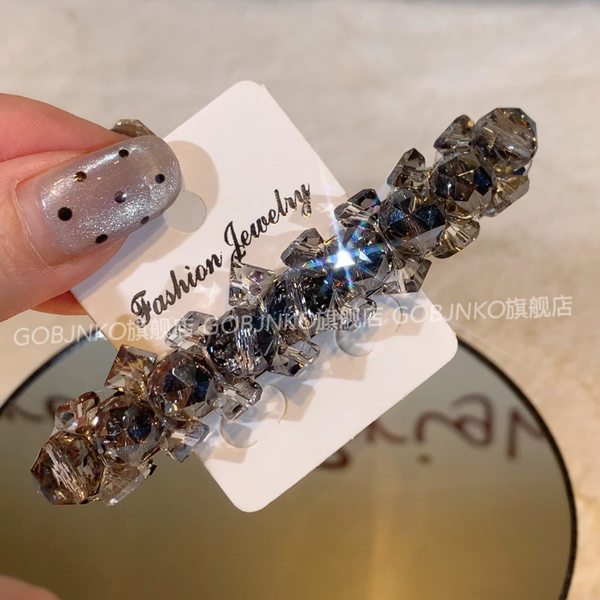 GOBJNKO精致高奢弹簧夹女顶夹精致水晶编织发夹优雅重工公主风