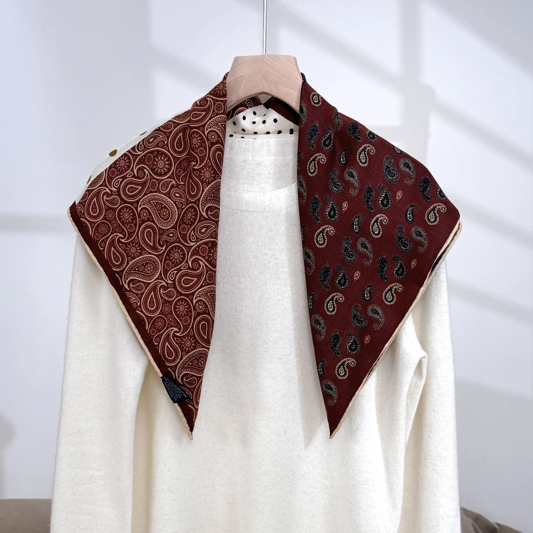 腰果波点丝毛方巾围巾65cm红色百搭冬天围巾过年必备女款高级感